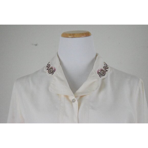 Vintage‎ 80s Paisley Embroidered Cream Blouse - Picture 6 of 10